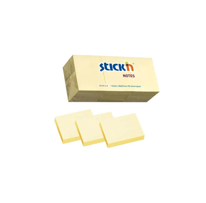 Stick'N Αυτοκόλλητα Χαρτάκια Σημειώσεων 100 Φύλλων Κίτρινα Σετ 12τμχ