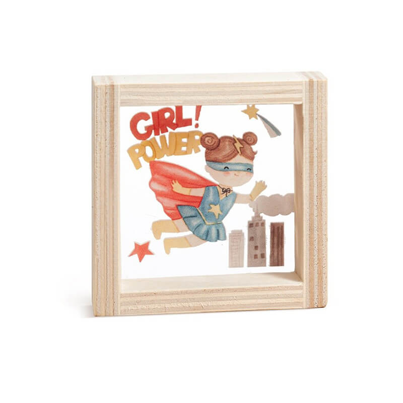 Μπομπονιέρα βάπτισης Ξύλινο Καδράκι Super Girl